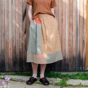 Patchwork Pocket Skirt - 100% Hand Loomed Heirloom Cotton with Plant Dyes (Women S-L)
