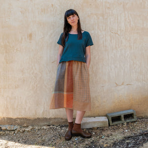 Patchwork Pocket Skirt - 100% Hand Loomed Heirloom Cotton with Plant Dyes (Women S-L)