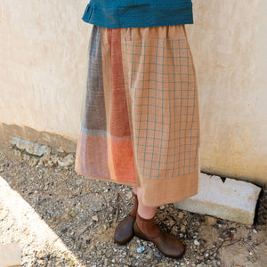 Patchwork Pocket Skirt - 100% Hand Loomed Heirloom Cotton with Plant Dyes (Women S-L)