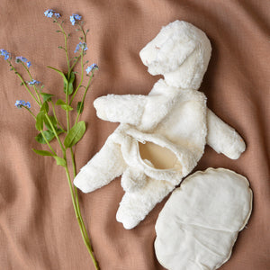 Cuddly Sheep Toy/Heat Pack in Organic Cotton/Lambswool - White (Small) *Returning 2026
