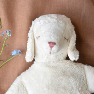 Cuddly White Sheep Toy/Heat Pack in Organic Cotton/Lambswool - Small
