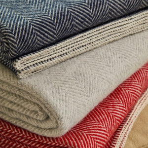 Herringbone Blanket in 100% Pure Wool - Silver/Ecru (140x200cm)