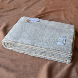 Herringbone Blanket in 100% Pure Wool - Silver/Ecru (140x200cm)