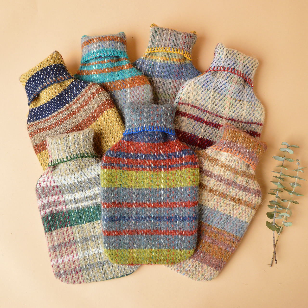 Hot Water Bottle with Plaid 100% Recycled Wool Cover