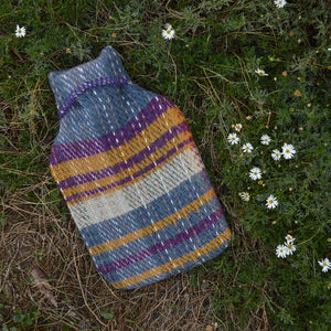 Hot Water Bottle with Plaid 100% Recycled Wool Cover
