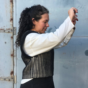 Women's Chunky Brioche Vest - 100% Highland Wool - Black/Ecru (S-L)