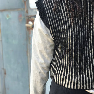 Women's Chunky Brioche Vest - 100% Highland Wool - Black/Ecru (S-L)