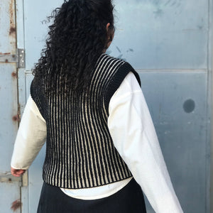 Women's Chunky Brioche Vest - 100% Highland Wool - Black/Ecru (S-L)