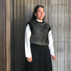 Women's Chunky Brioche Vest - 100% Highland Wool - Black/Ecru (S-L)