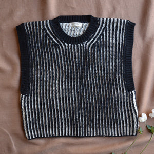 Women's Chunky Brioche Vest - 100% Highland Wool - Black/Ecru (S-L)