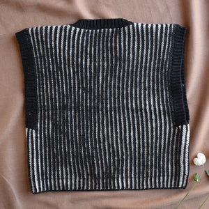 Women's Chunky Brioche Vest - 100% Highland Wool - Black/Ecru (S-L)