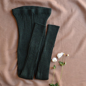 Women's High Waisted Knitted Rib Leggings - 100% Baby Alpaca - Forest Green Melange (S-XL)