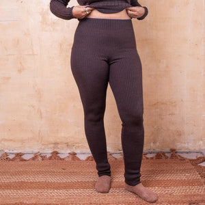 Harry Knitted Rib Leggings - 100% Extra Fine Merino - Espresso