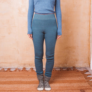 Harry Knitted Rib Leggings - 100% Extra Fine Merino - Ocean Marl