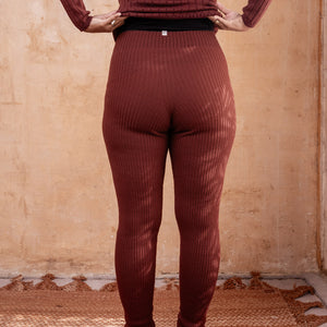 Harry Knitted Rib Leggings - 100% Extra Fine Merino - Russet (S-L)