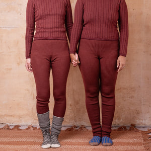 Harry Knitted Rib Leggings - 100% Extra Fine Merino - Russet (S-L)
