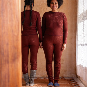 Harry Knitted Rib Leggings - 100% Extra Fine Merino - Russet (S-L)