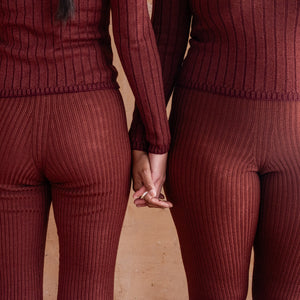 Harry Knitted Rib Leggings - 100% Extra Fine Merino - Russet (S-L)