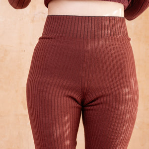 Harry Knitted Rib Leggings - 100% Extra Fine Merino - Russet (S-L)