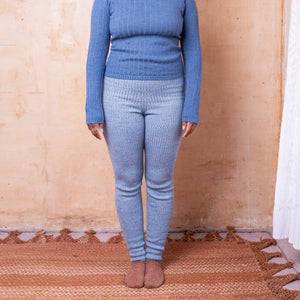 Harry Knitted Rib Leggings - 100% Extra Fine Merino - Sky Marl