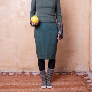 Mia Rib Knit Bellywarmer Skirt - Midi - 100% Extrafine Merino