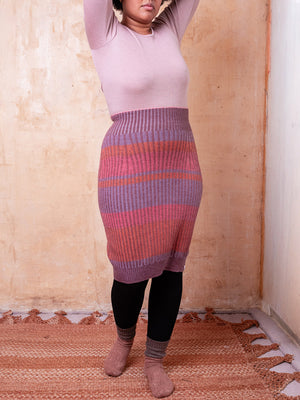Mia Rib Knit Bellywarmer Skirt - Midi - 100% Plant Dyed Merino - Pink Madder *Pre-Order