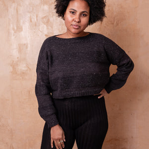 Moss Tweed Crop Jumper - Alpaca/Merino - Basalt *Pre-Order