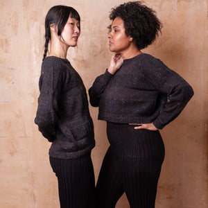 Moss Tweed Crop Jumper - Alpaca/Merino - Basalt *Pre-Order