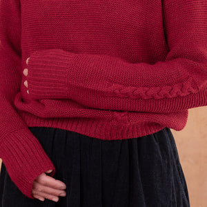 Luna Cable Short Jumper - 100% Baby Alpaca - Cranberry