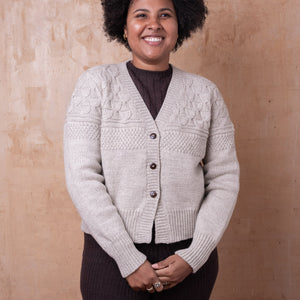 Arwen Gansey Cardi - 100% Chunky Highland Wool - Light Natural Grey