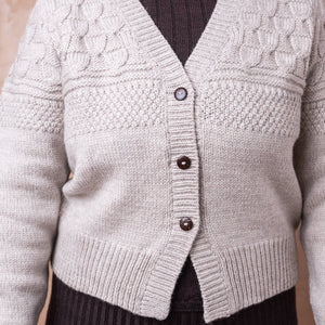 Arwen Gansey Cardi - 100% Chunky Highland Wool - Light Natural Grey
