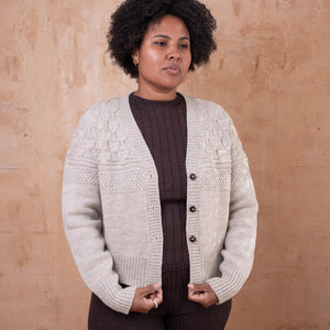 Arwen Gansey Cardi - 100% Chunky Highland Wool - Light Natural Grey