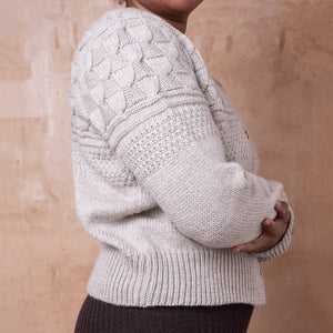 Arwen Gansey Cardi - 100% Chunky Highland Wool - Light Natural Grey