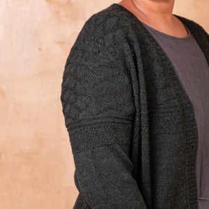 Nami Gansey Cardi - 100% Baby Alpaca - Forest Green Melange (S-L)