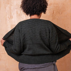 Nami Gansey Cardi - 100% Baby Alpaca - Forest Green Melange (S-L)