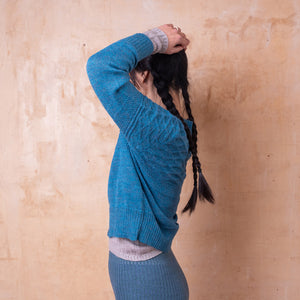 Nami Gansey Cardi - 100% Baby Alpaca - Light Peacock