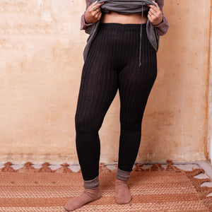 Nikki High Rise Rib Knit Pants - 100% Baby Alpaca - Black