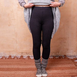 Nikki High Rise Rib Knit Pants - 100% Baby Alpaca - Black