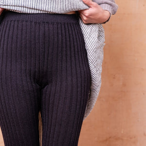 Nikki High Rise Rib Knit Pants - 100% Baby Alpaca - Black