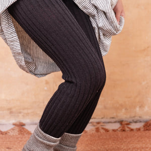 Nikki High Rise Rib Knit Pants - 100% Baby Alpaca - Black