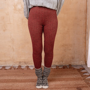 Nikki High Rise Rib Knit Pants - 100% Baby Alpaca - Rust Melange