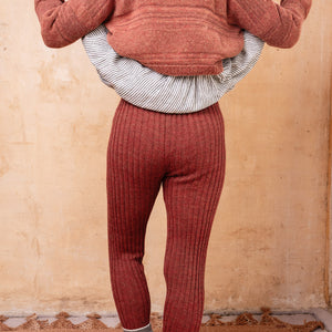 Nikki High Rise Rib Knit Pants - 100% Baby Alpaca - Rust Melange