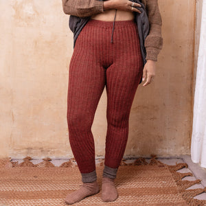 Nikki High Rise Rib Knit Pants - 100% Baby Alpaca - Rust Melange