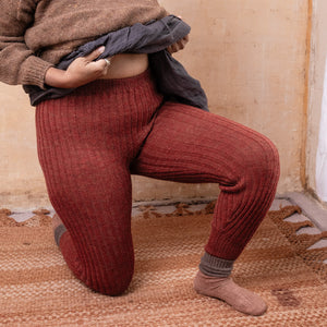 Nikki High Rise Rib Knit Pants - 100% Baby Alpaca - Rust Melange
