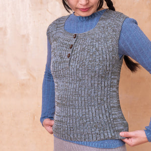 Rica Vest - 100% Baby Alpaca - Light Blue/Sheoak