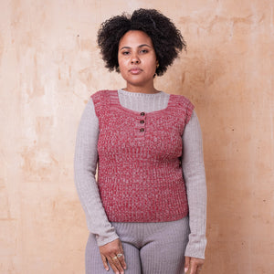 Rica Vest - 100% Baby Alpaca - Red Ochre/Lavender