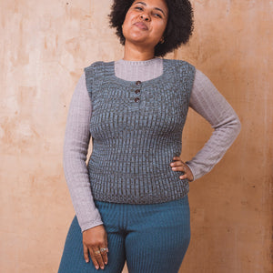 Rica Vest - 100% Baby Alpaca - Light Blue/Sheoak