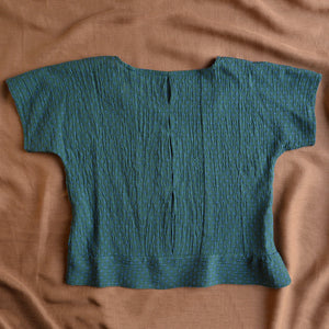 Cross Stitch Pieces Top - 100% Indian Cotton Muslin - Viridian Blue (Women S-L)