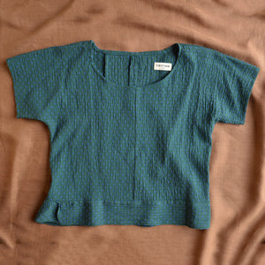 Cross Stitch Pieces Top - 100% Indian Cotton Muslin - Viridian Blue (Women S-L)