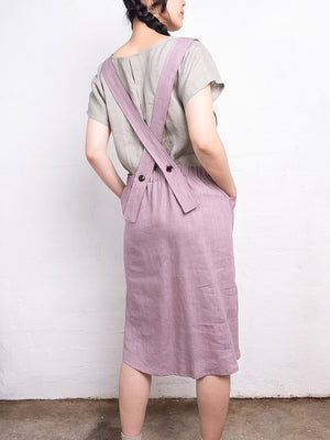 Mamiko Apron Dress - 100% Linen - Calamine Pink (Women S-XL) *REDUCED